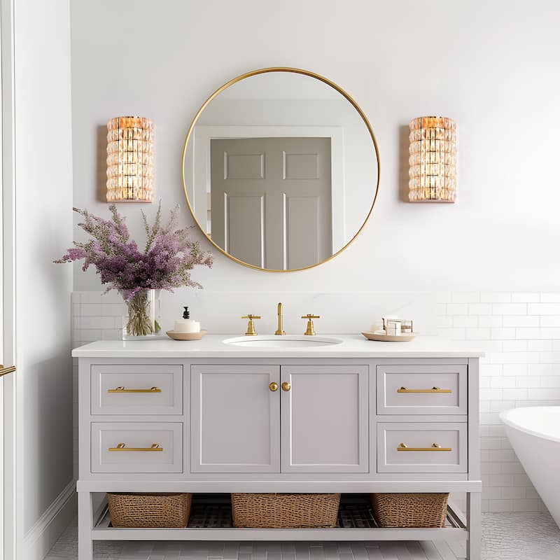Modern Crystal LED Wall Sconces Rose Gold Light Dimmable Vanity Light - Rose Gold - W6.4" x H11.2" x D4.7"