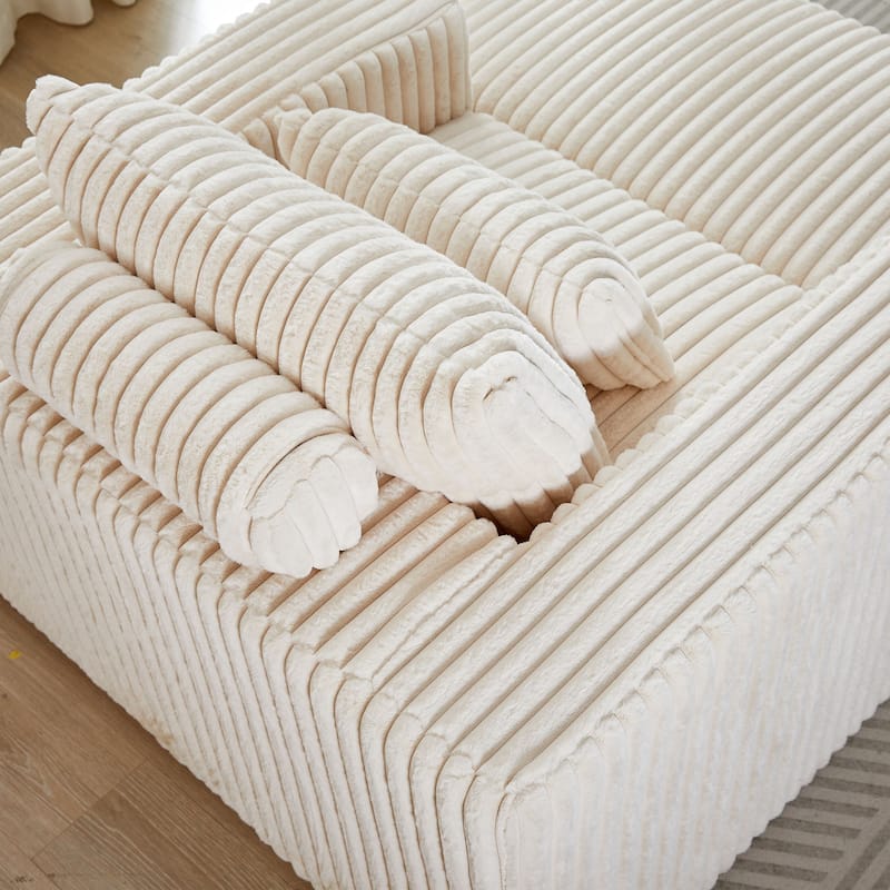 Corduroy Foam Sofa Lounge Chair with Removable Footstool