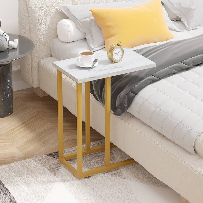 VECELO C-Shaped End Table Small Side Table Sofa Table with Metal Frame C-Shaped Couch Table Nightstand Set of 2