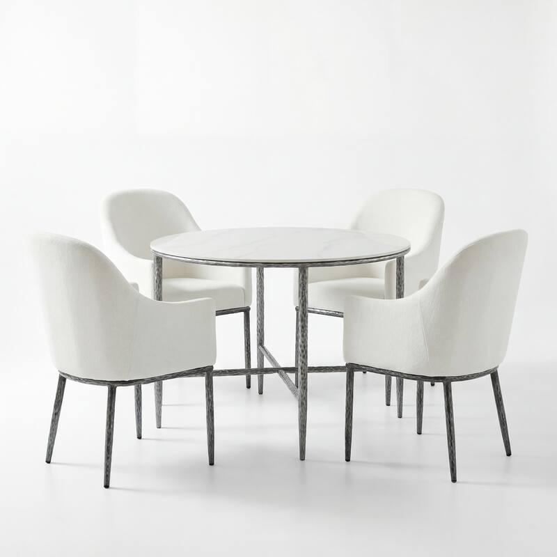 Christopher Knight Home - 5-Piece Industrial Metal Top Dining Set with Upholstered Chairs