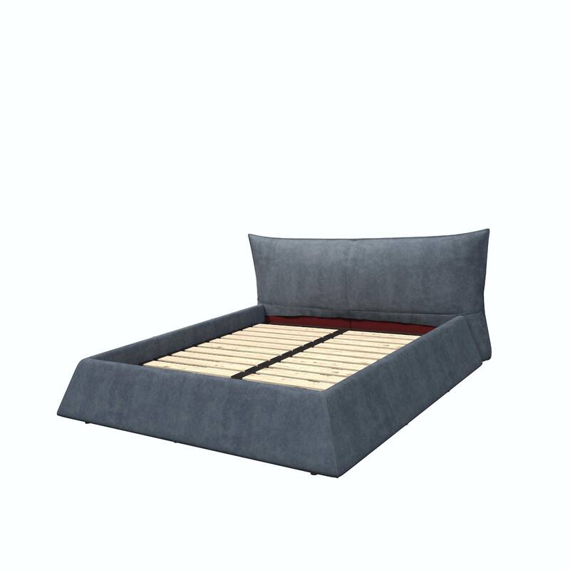King Size Upholstered Platform Bed with Unique Shaped Velvet Headboard