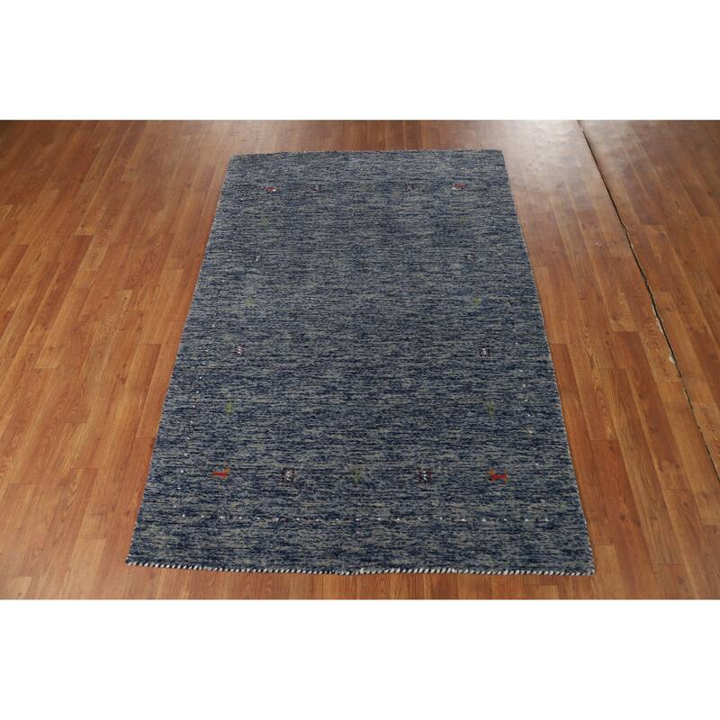 Hand Knotted Oriental 100% Wool Carpet Tribal Stripe Navy Blue & Blues Gabbeh Area Rug - 5' 10'' X 4' 0''