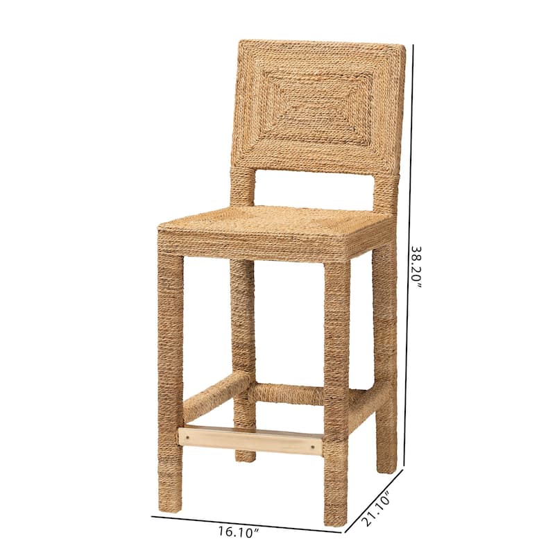 Anfield Modern Bohemian Natural Seagrass and Mahogany Wood Counter Stool