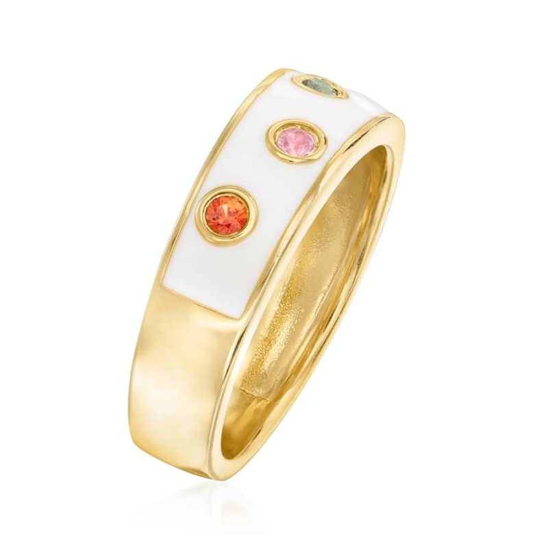18K Yellow Gold Over Sterling Silver Multi Sapphire Engagement Ring