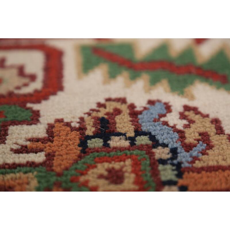 Geometric Ivory Heriz Serapi Indian Area Rug Handmade Wool Carpet - 7'9"x 10'2"
