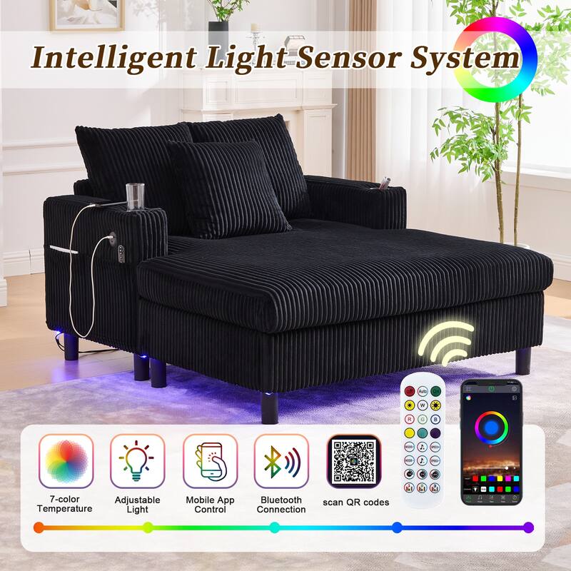 Recliner Sofa Loveseat with Chaise Lounge, Sleeper Sofa with USB & Type-C Charging Ports, Sofa Bed with Cup Holders