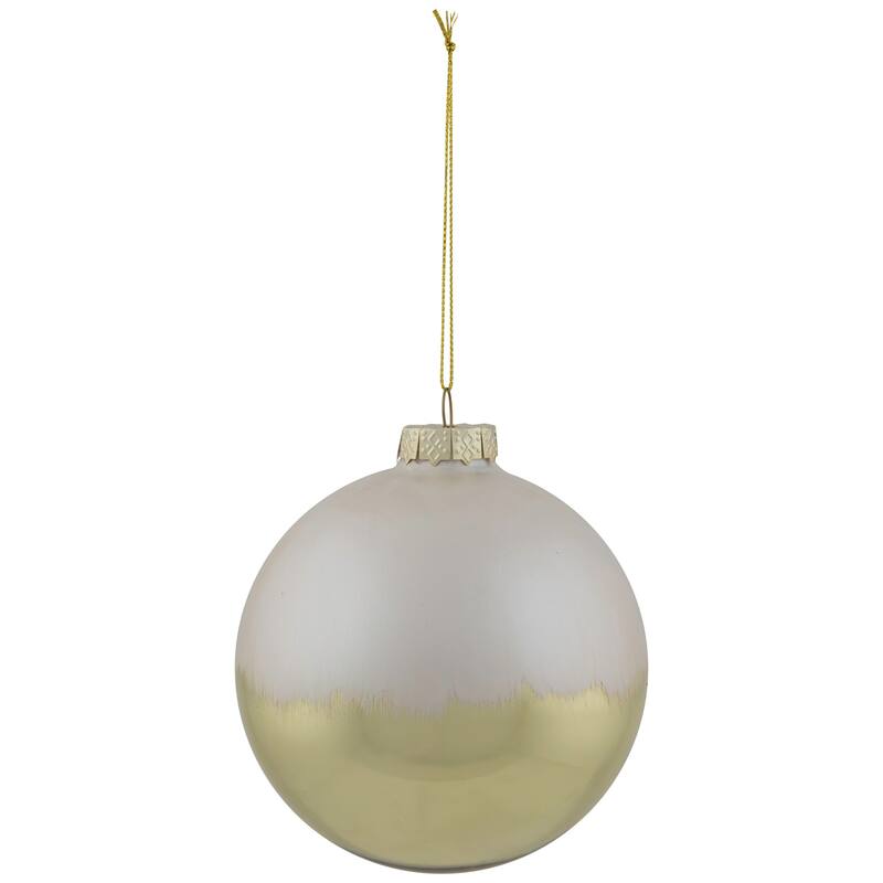 3.5" Brushed White and Gold Glass Ball Christmas Ornament