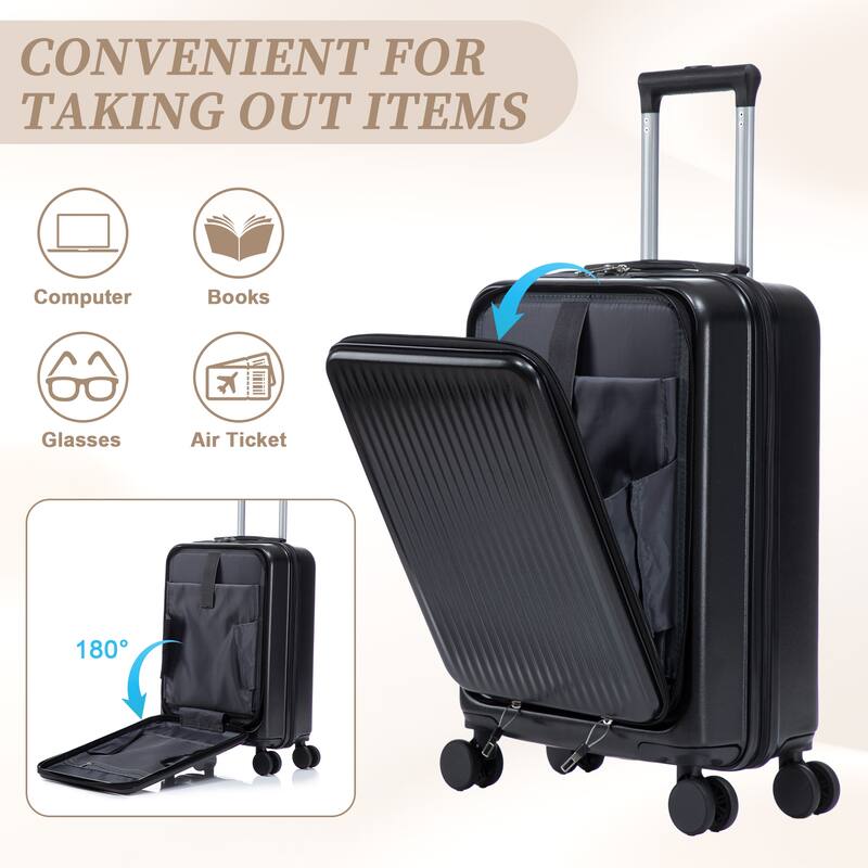 14"/20" 2 pcs/set in ABS Spinner Wheel Luggage, with Combination Lock and Front Opening Design, 14" Cosmetic Case