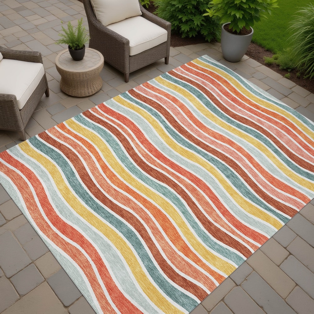 Machine Washable Indoor/ Outdoor Contemporary Stripe Chantille Rug