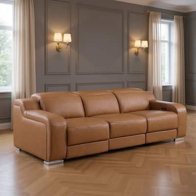 HomeRoots 103" Chestnut Italian Leather Reclining USB Sofa