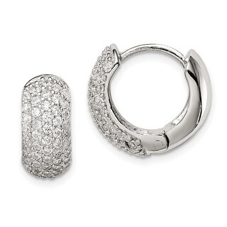925 Sterling Silver Pave CZ Cubic Zirconia Simulated Diamond Safety Lock Hoop Earringss Measures 14.5x16mm Wide 3.5mm Thick Jewelry Gifts for Women 