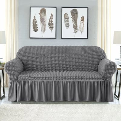 Subrtex 1 Piece Loveseat Slipcover Seersucker Skirt Stretch Spandex Furniture Protector