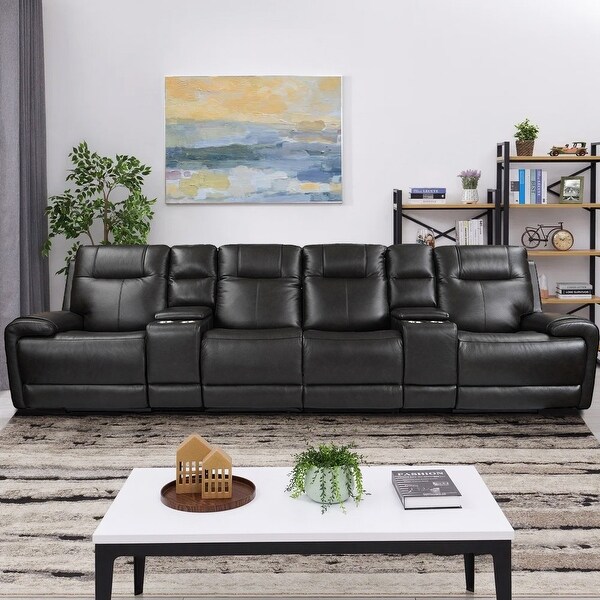 Top Grain Leather Power Reclining 4 Seater Sofa Couches for Living Room with 2 Storage Consoles Adjustable Headrest Bed Bath Beyond 37010869
