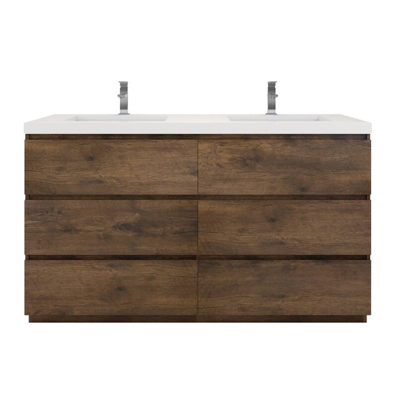 Aron 60'' Freestanding Vanity with Double Reinforced Acrylic Sink - 60'' Width - Rose Wood