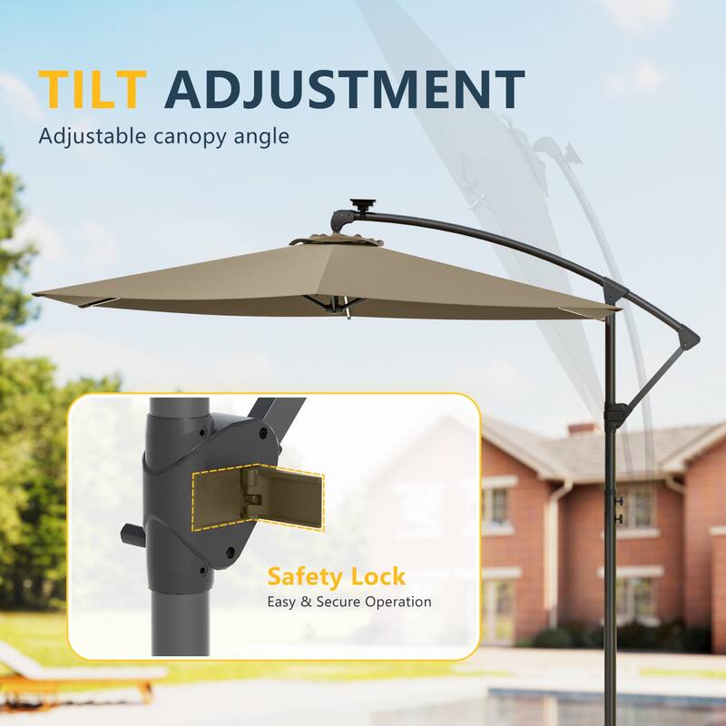 Outdoor 10FT LED lighted Patio Offset umbrella for Garden
