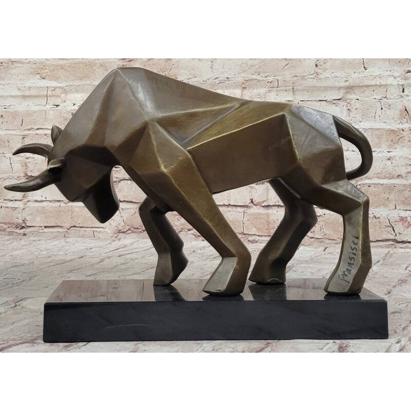 Geometric Abstract Modern Art Bronze Imitative Bull Sculpture Statue Original Signed Fransisci