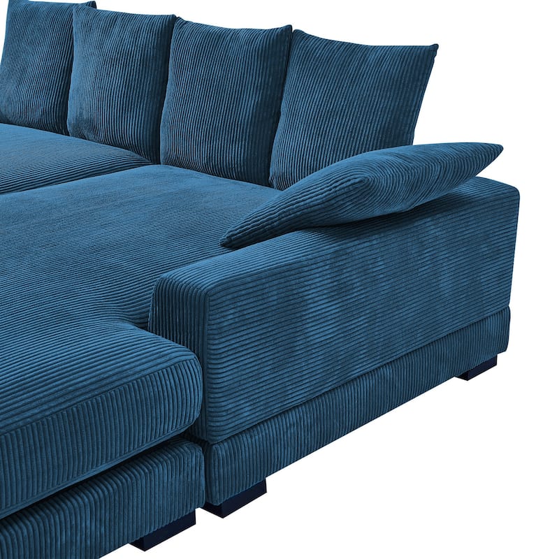 106 in. Wide Square Arm Polyester Fabric L-Shaped Sofa Deep-Seated Sectional Couches in Blue - 106"L×70"W×34"H
