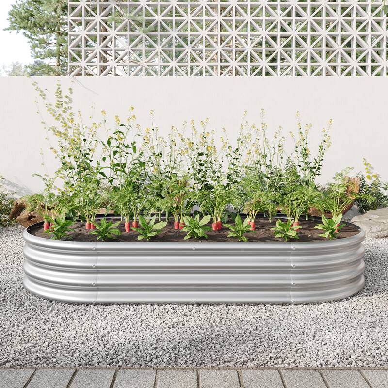 Corrugated Outdoor Raised Garden Bed with Open Base Backyard Planting - Silver-70.86x35.43x11.42 inches