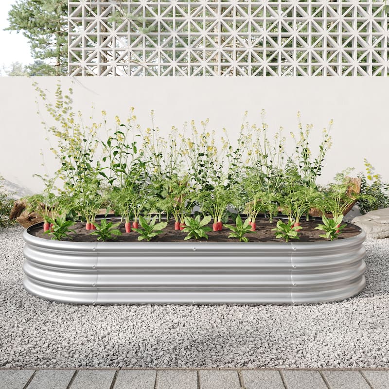 GDFStudio - Large Oval Metal Raised Garden Bed for Vegetables, Flowers, and Plants, Outdoor Backyard Planter Box - Silver - 70.86 x 35.43 x 11.42
