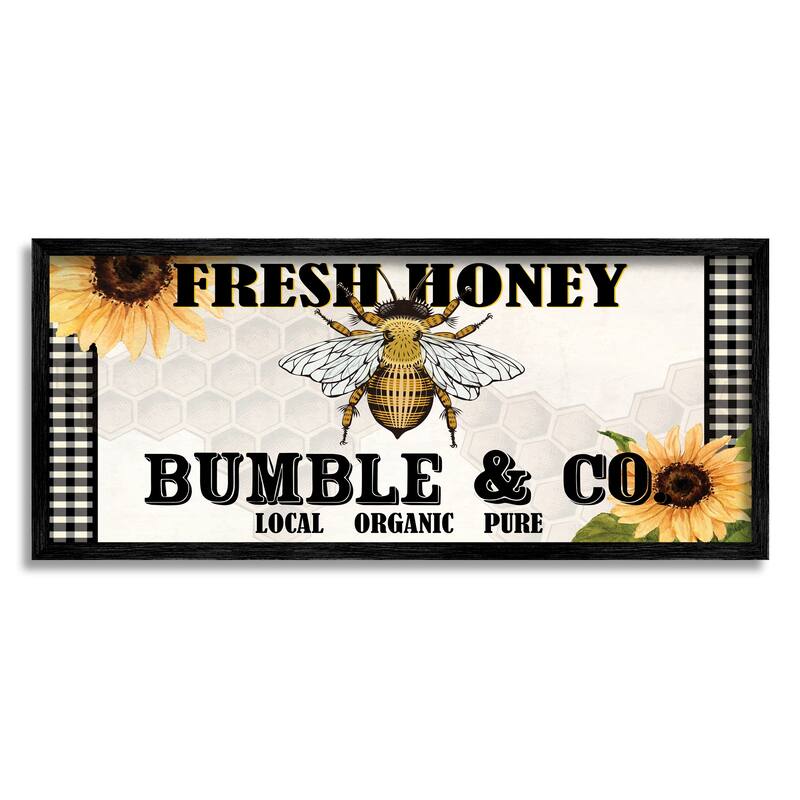 Stupell Fresh Honey Bumble & Co. Advertisement Sunflowers Bee Framed Wall Art - Yellow