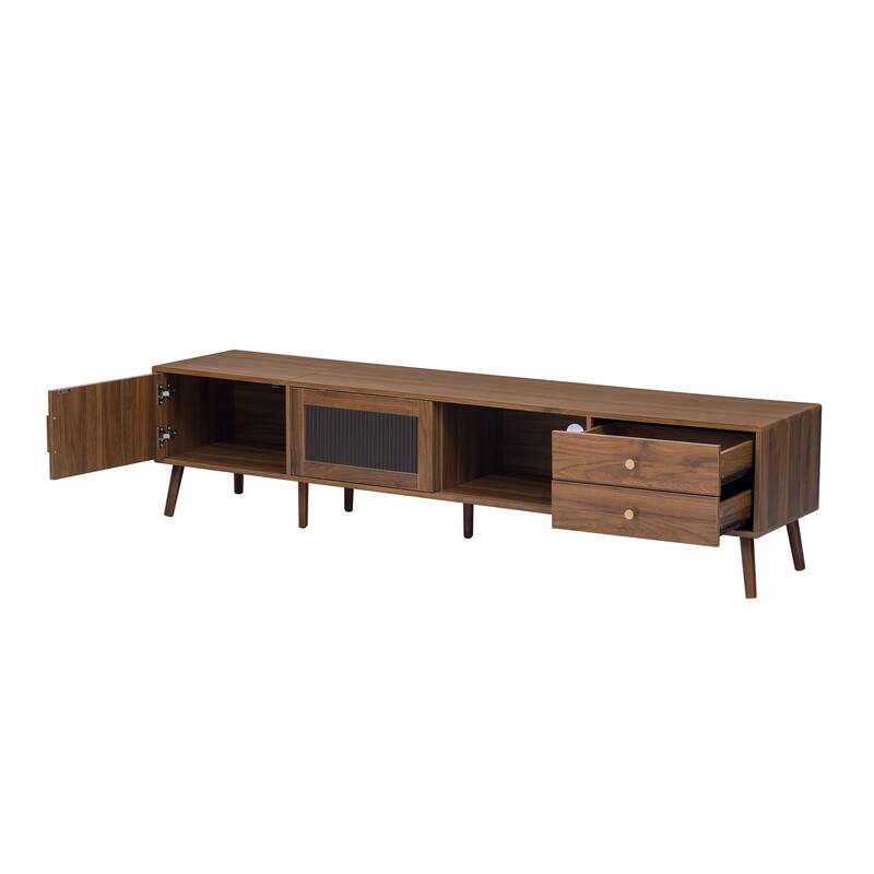 76" Media Console with Glass Doors & Storage - Modern TV Stand