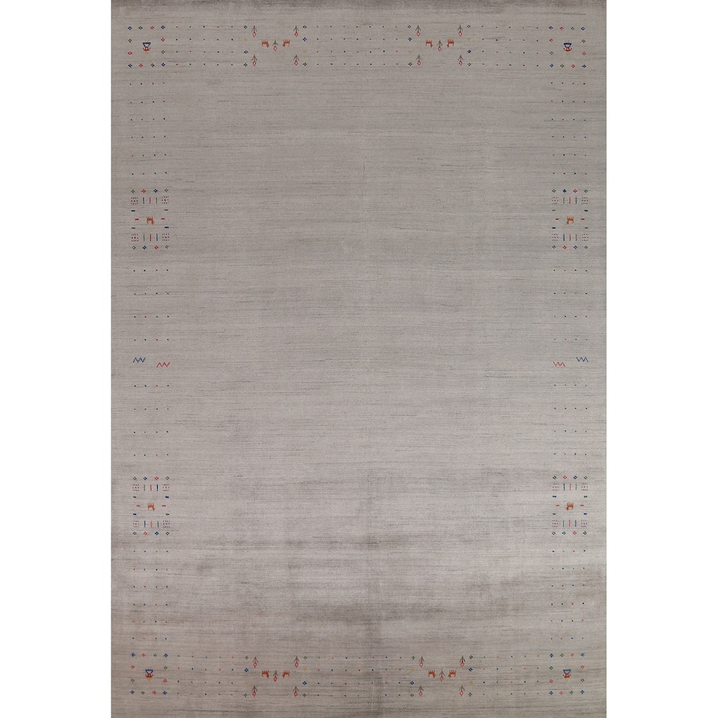 Tribal Gray Gabbeh Indian Area Rug Handmade Wool Carpet - 9'3" x 12'0"
