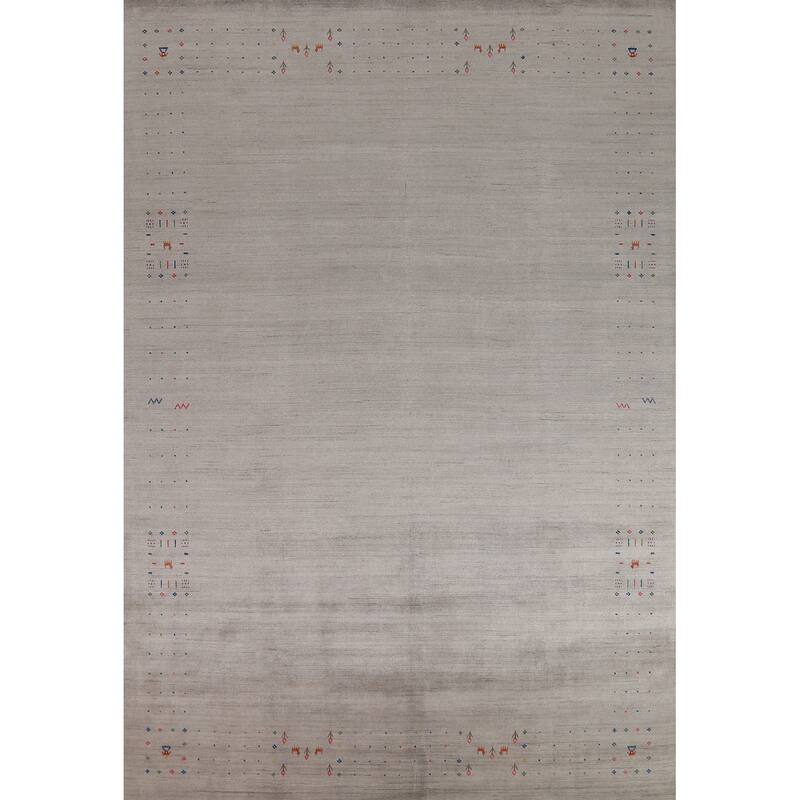 Tribal Gray Gabbeh Indian Area Rug Handmade Wool Carpet - 9'3" x 12'0"