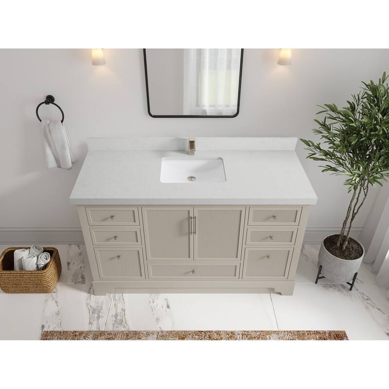 Willow Collections 60 in. W x 22 in. D Alys Single Sink Bathroom Vanity with Countertop - 2"Carrara Quartz - Fine Grain