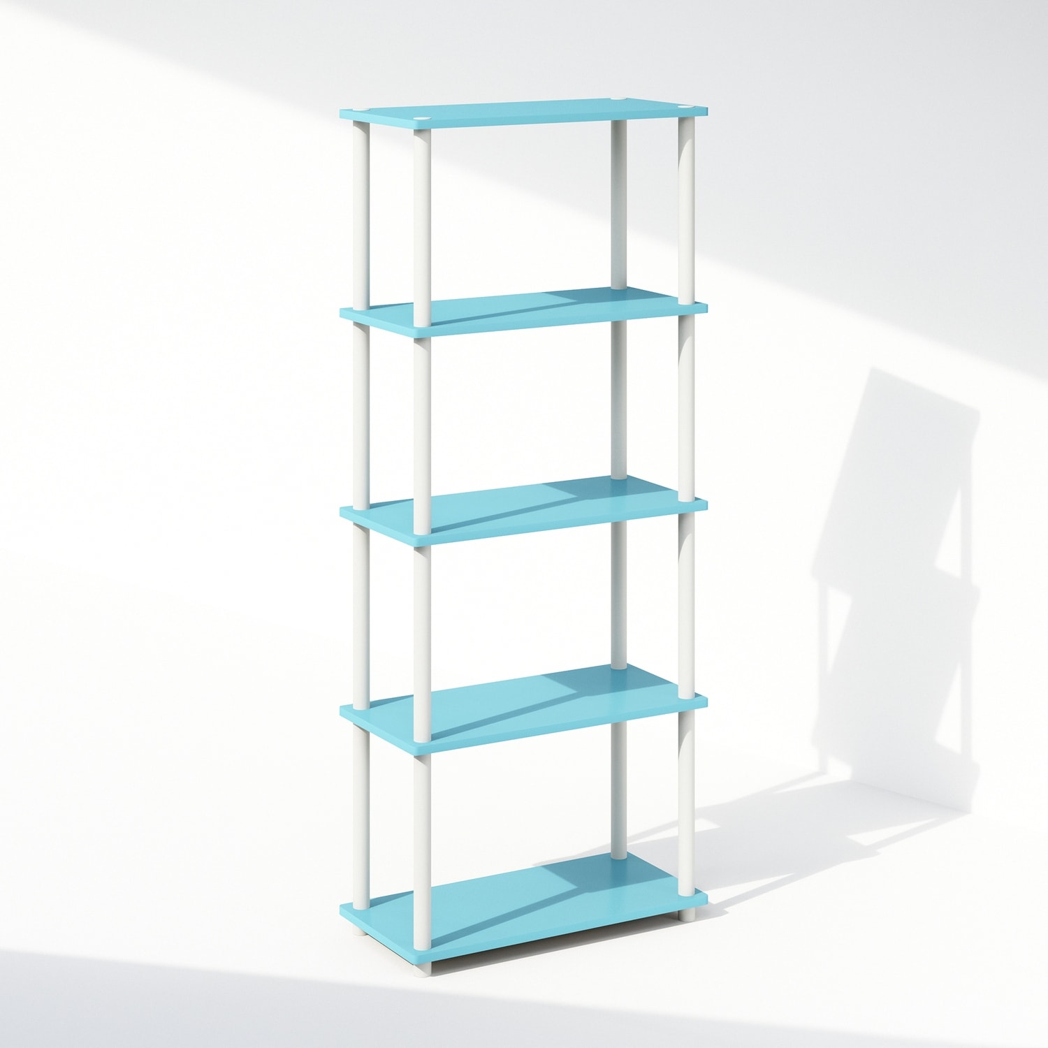 57.4 in. Tall Light Blue/White Wood 4-Shelf Bookcase