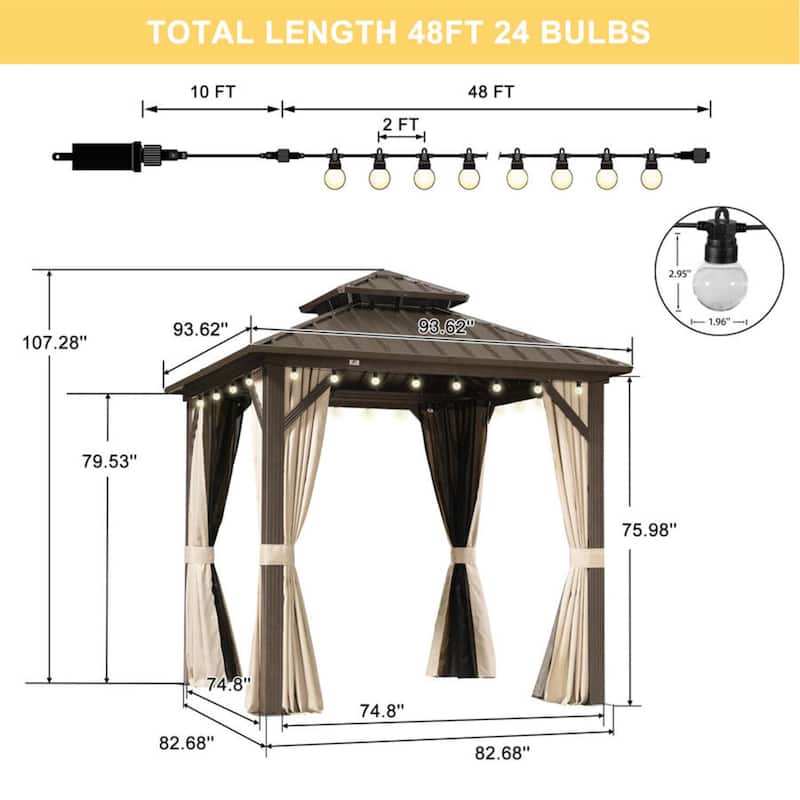 PURPLE LEAF Gazebo Outdoor Gazebo with Dual-Layer Galvanized Steel Double Roof Aluminum Gazebo with Netting and Curtains Bronze