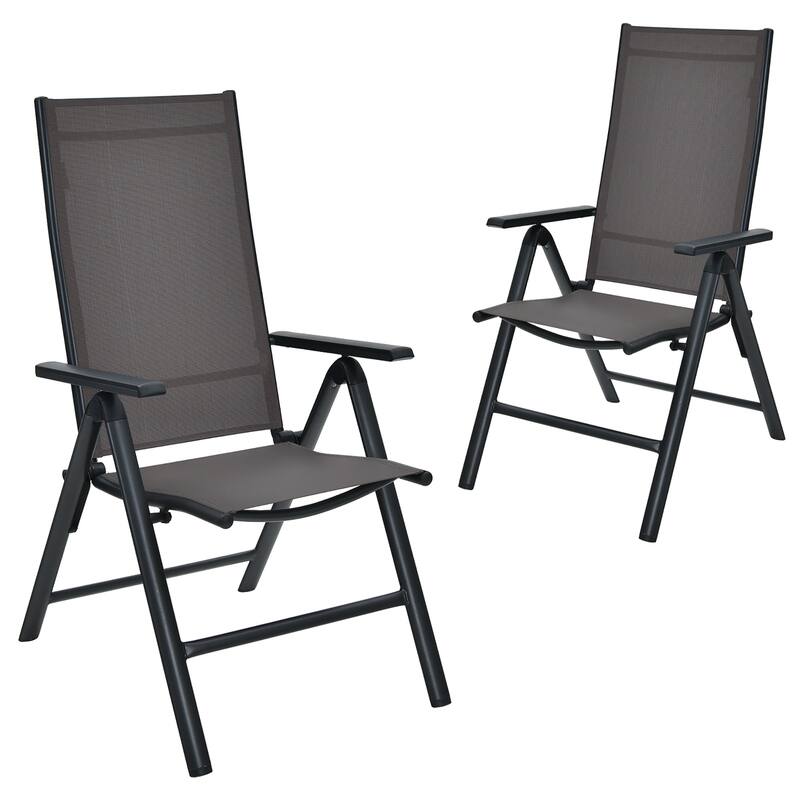 Costway 2PCS Patio Folding Dining Chairs Aluminium Adjustable Back - See details - Set of 2 - See details - Grey