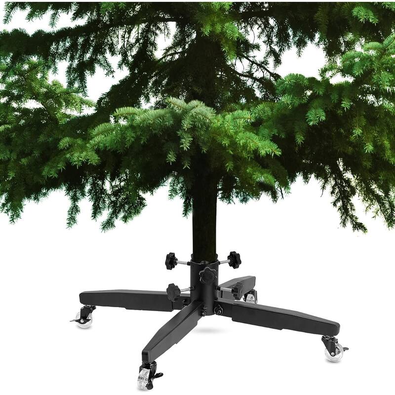 Metal Rolling Christmas Tree Stand with Heavy-Duty Caster Wheels - Premium Stand Holds up to 12-Foot - Black