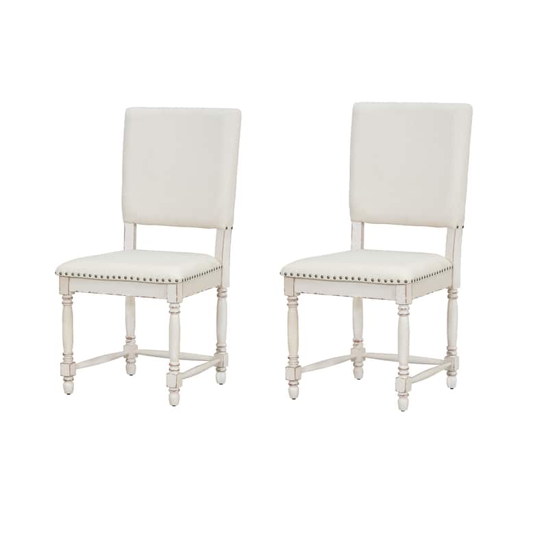 Vintage Traditional 2-Piece Upholstered Dining Chairs - Cream