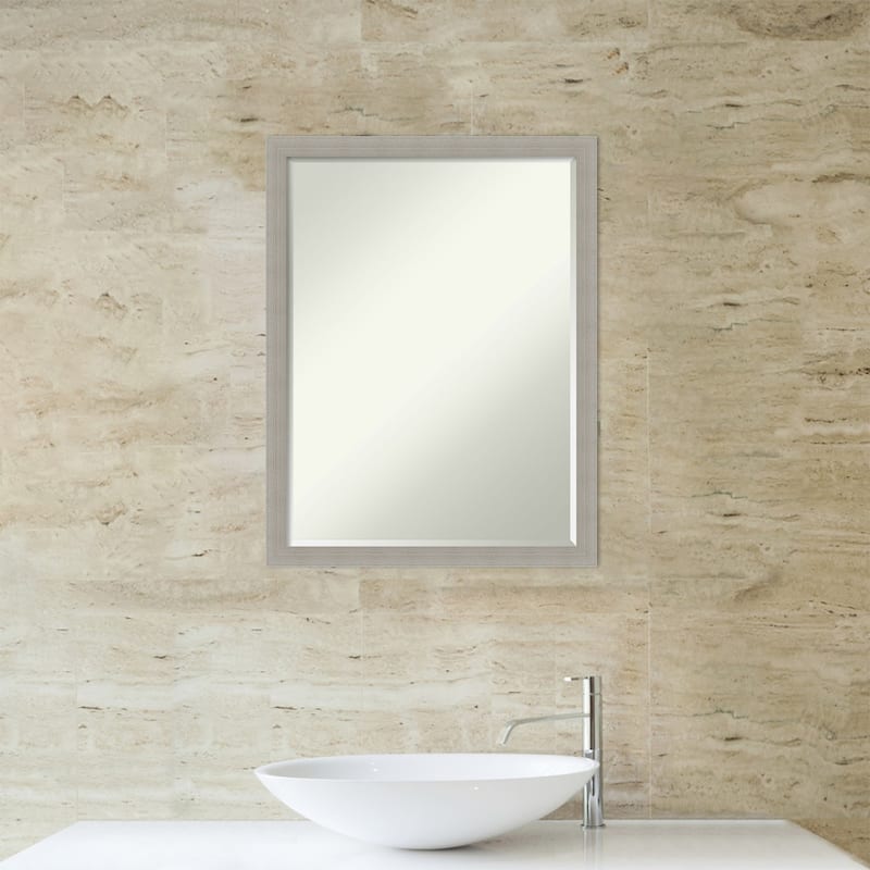 Woodgrain Stripe Half-Inch-Bevel Wood Framed Bathroom Vanity Wall Mirror - Glass Size 18x24