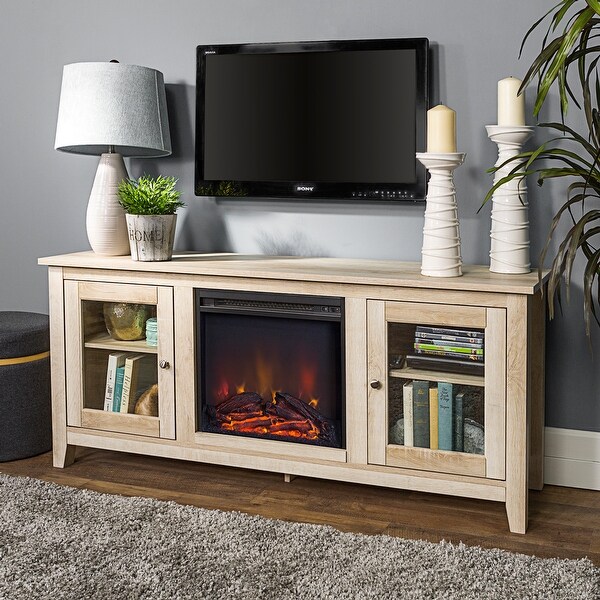 58-inch White Oak 2-Door Fireplace TV Stand Console ...