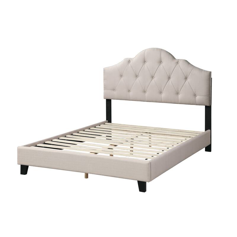 Adjustable Full Size Upholstered Bed Frame with Tufted Headboard, Light Brown, Contemporary Design