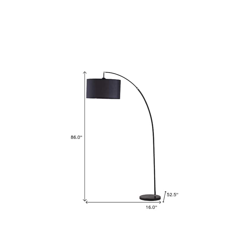 HomeRoots 86" Black Metal Arc Floor Lamp With Black Fabric Drum Shade - 16