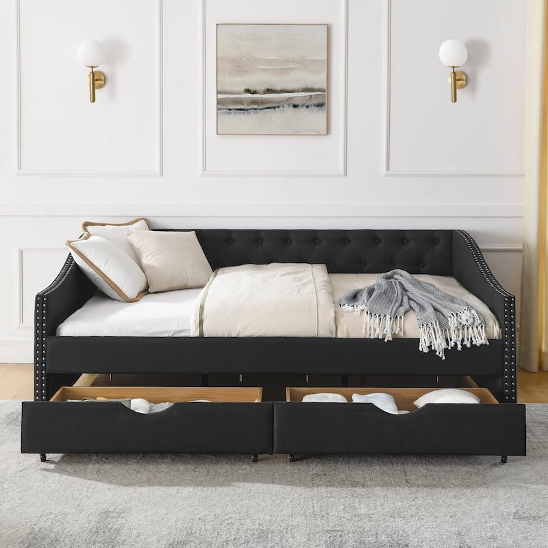 Full Size Daybed with Drawers Upholstered Tufted Sofa Bed
