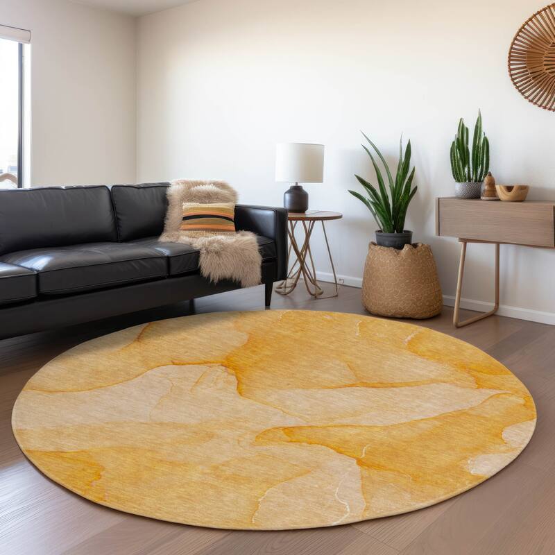 Premium Washable Super Soft Abstract Contemporary Mayfield Rug - Orange - 8' x 8' - Round