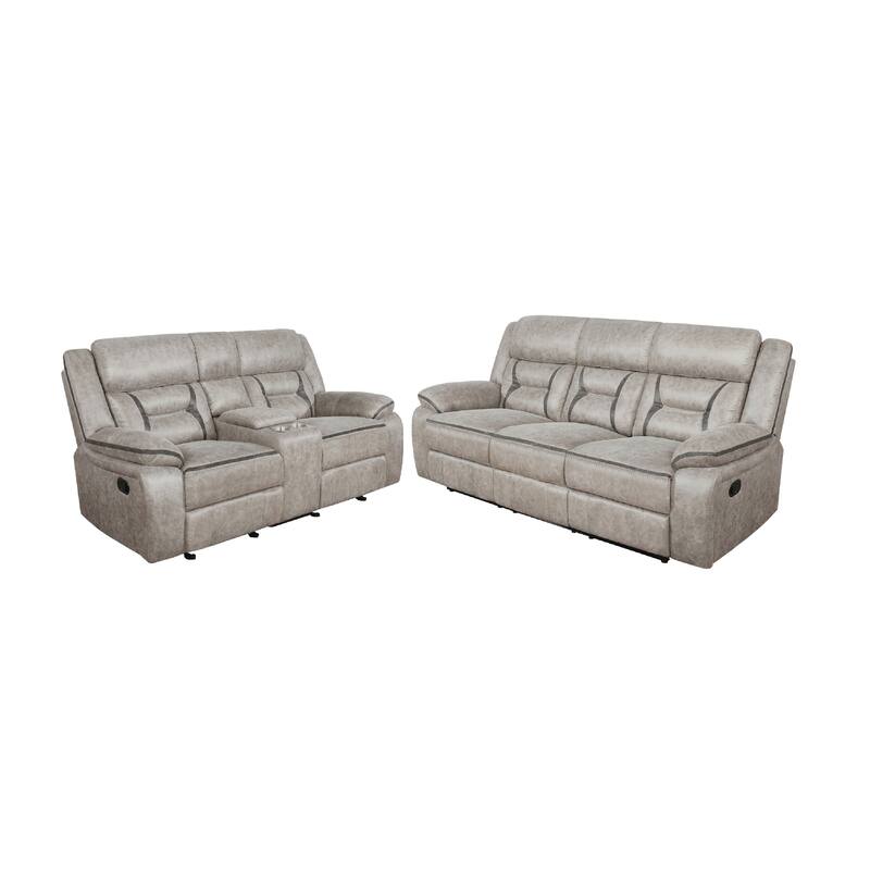 Garie 2pc Manual Reclining Sofa and Loveseat Set, Taupe Faux Leather