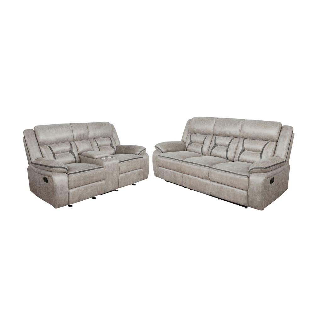 Garie 2pc Manual Reclining Sofa and Loveseat Set, Taupe Faux Leather