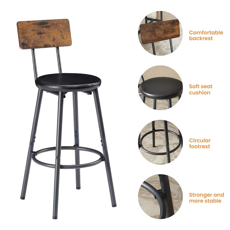 Long Bar Table Set with 3 PU Upholstered Bar Stools - N/A