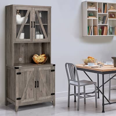 Modern High Cabinet Sideboard Dining Buffet with 4 Doors, Adjustable Shelf Gray