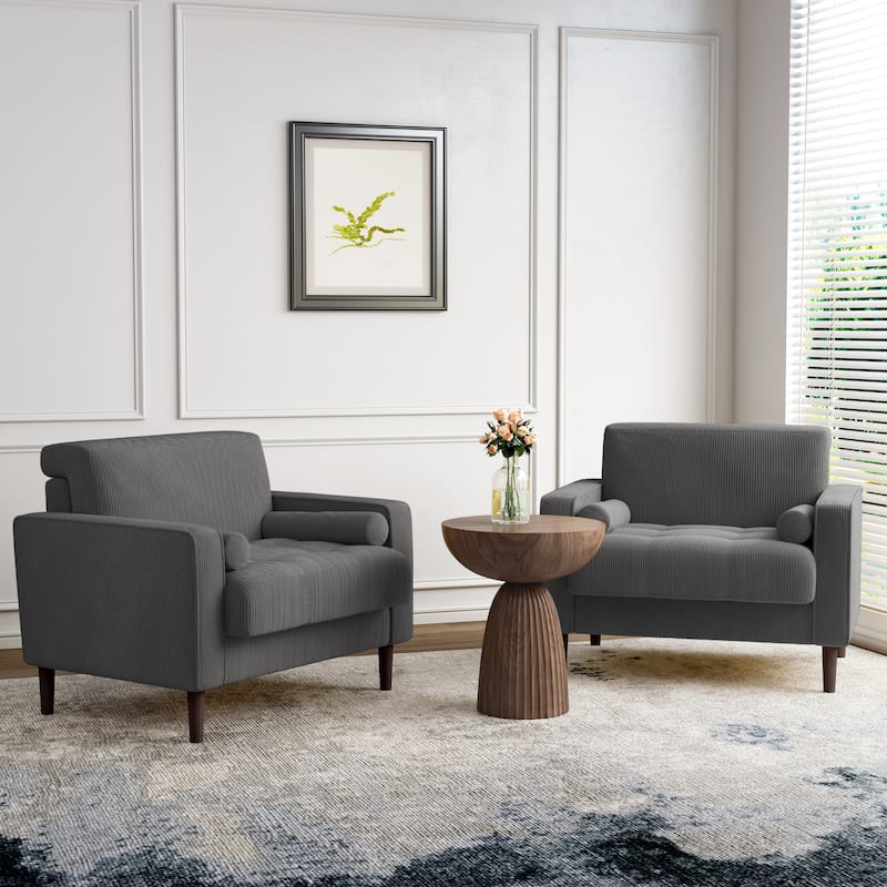 Modern Upholstered Corduroy Accent Chair With Arms Pillows