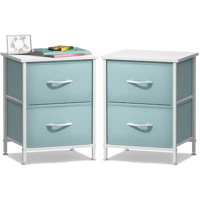 Sorbus Nightstand with 2 Drawers - Steel Frame, Wood Top & Easy Pull Fabric Bins (2 Pack)