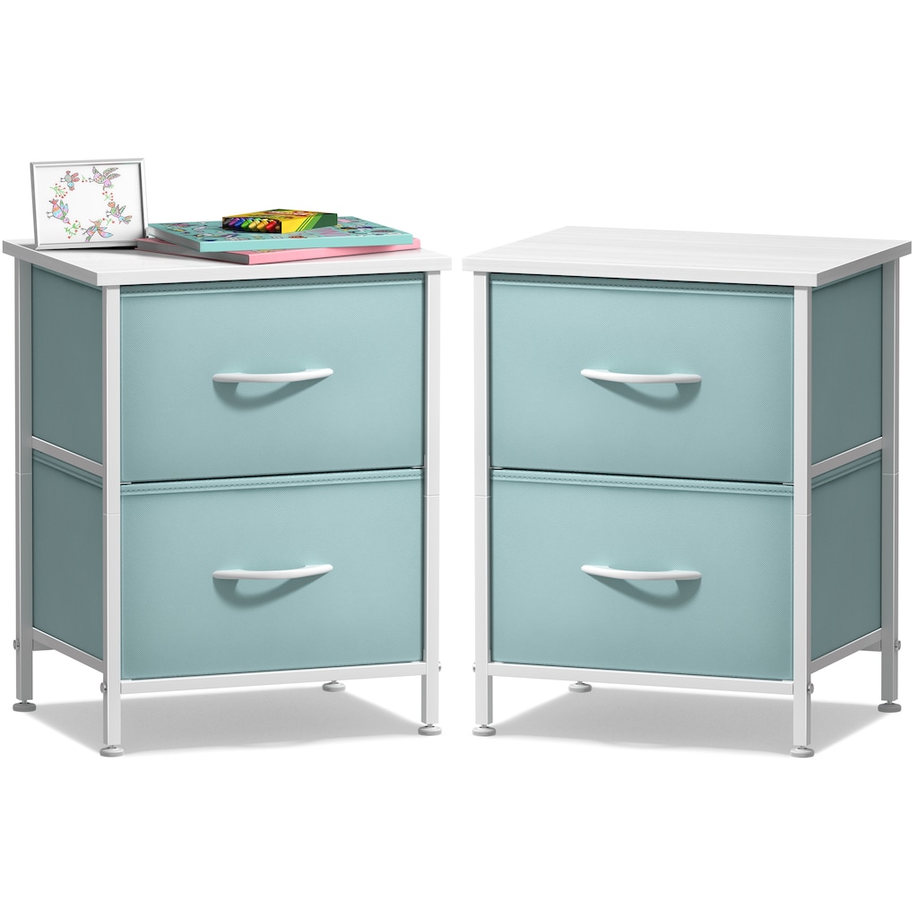 Sorbus Nightstand with 2 Drawers - Steel Frame, Wood Top & Easy Pull Fabric Bins (2 Pack)