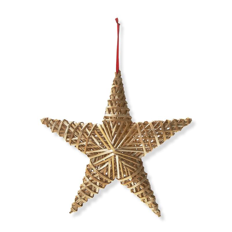 Straw Star Hanging Decor - Natural Grass Decorative Sculpture with LED Lighting, 11.8" x 11.8" for Everyday Use