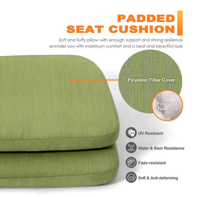 Outdoor 2-Pack 15'' x 16'' x 1.2'' Green Chair Seat Cushions with Straps