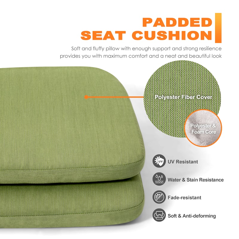Outdoor 2-Pack 15 Inch x 16 Inch x 1.2 Inch Green Chair Seat Cushions with Straps
