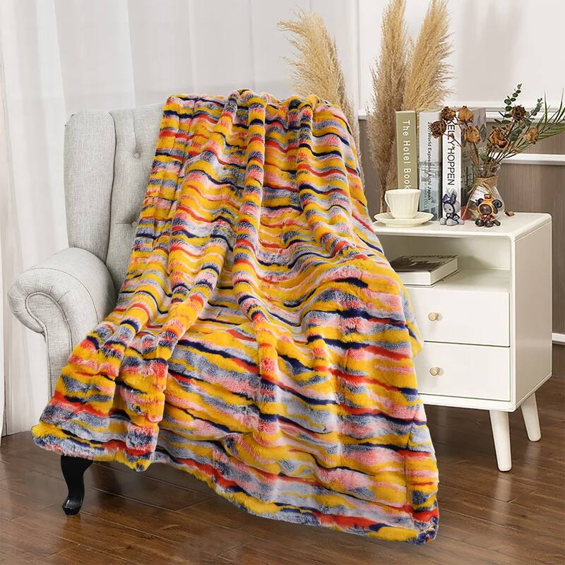 Home Soft Things Jacquard Faux Fur Throw - 50" x 60' - Orange